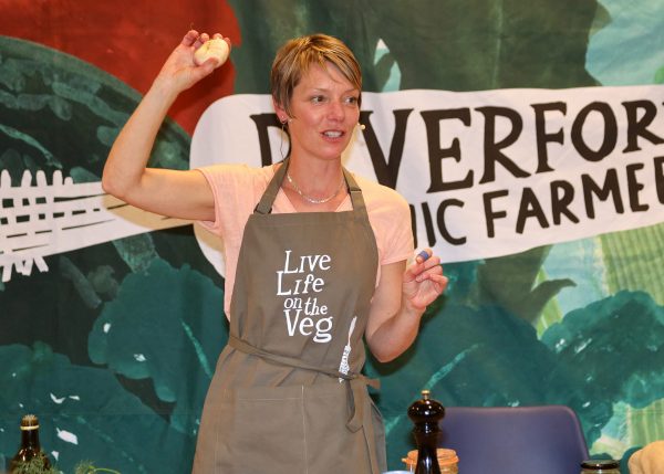 Val McArthur at a cookery demo for Riverford Organics